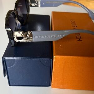 Louis Vuitton Men's Gray Sunglasses with Silver LV Hardware